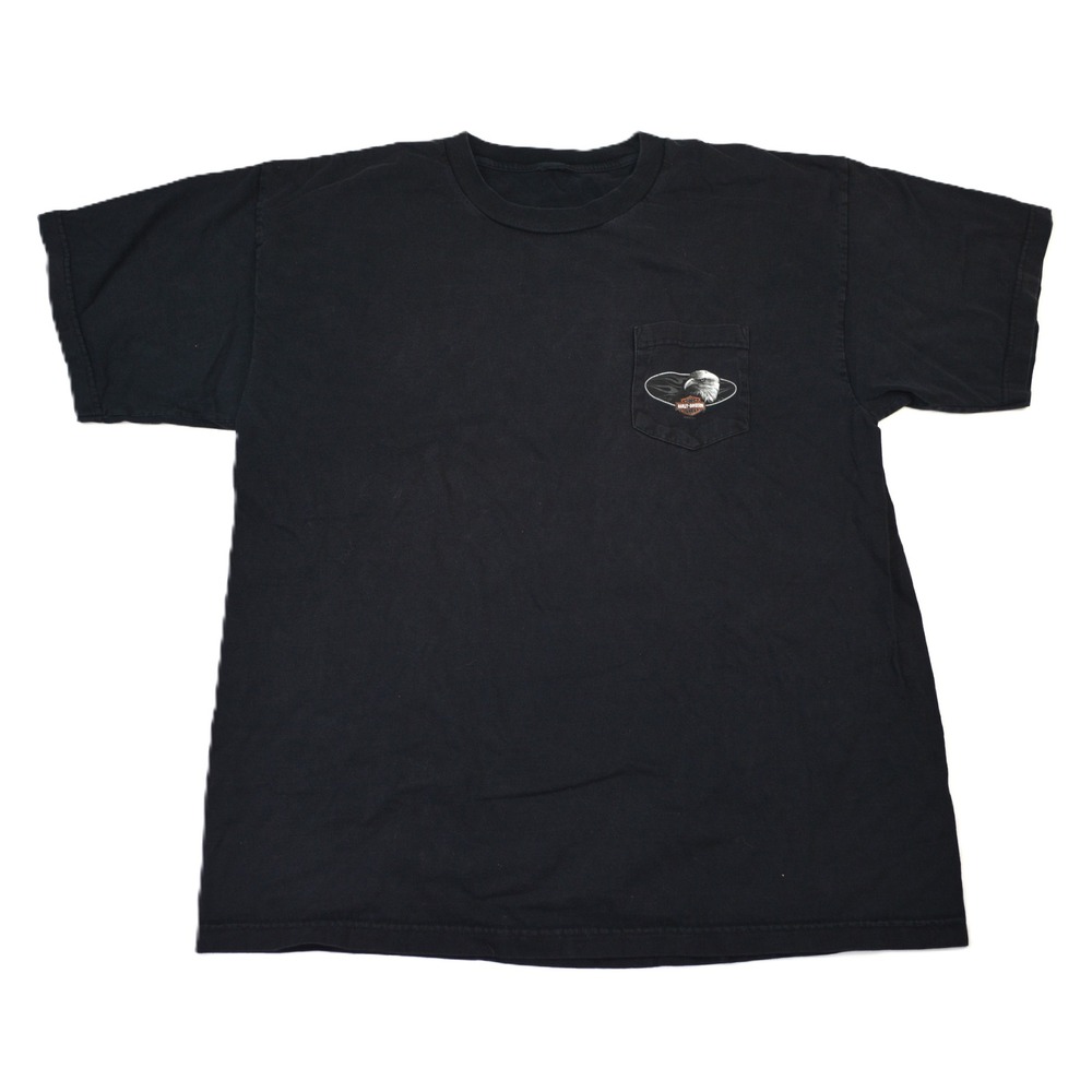 VTG Harley Davidson Orlando Historic Factory Eagle Pocket T Shirt Black Men XL